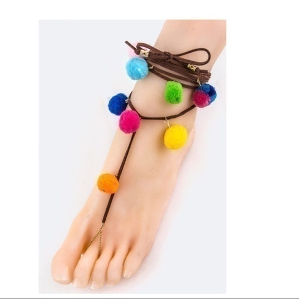 Stationed PomPom Suede Wrapped Anklet